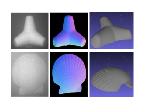 Photometric stereo inputs, normal maps, and recovered shapes