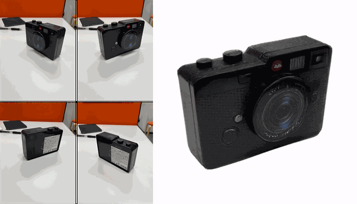 Multi-view camera images and a reconstructed 3D camera model